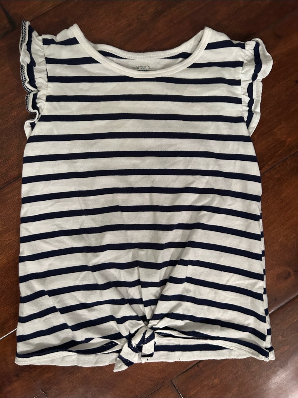 Carters Kid navy and white striped flutter sleeve top (6/6x)